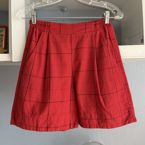 Liz Alig Linen Pull-on Shorts Red Plaid - Picture 1 of 4